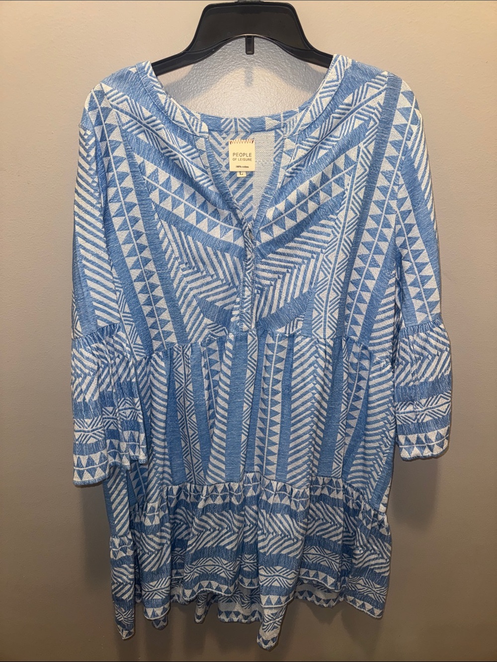 People Of Leisure Blue & White Geometric Tiered Women's Dress